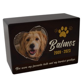 Custom Pet Keepsake Urns for Dogs, Wooden Box for Pet Ashes with Photo for your Beloved Pets, Pet Cremation Urns as Sympathy Gifts for Pet Lovers - Small, 6" x 4" x 2.75" Pet Urns (Design 11)