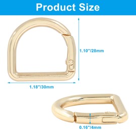 Jiozermi 10 Pack Gold Metal Spring D Rings Keychain, Small D Ring Carabiner Clips Mini Keychain Spring D Rings Hook for Key Purse Dog Tag Clip Backpack Clips Webbing Buckle(0.87 Inch)