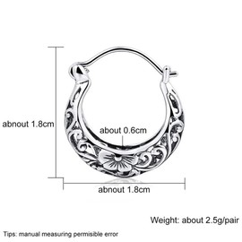 BALMORA 925 Sterling Silver Vintage Filigree Hoop Earrings for Women Floral Flower Heart Clip-on Small Huggie Hoop Earrings Lightweight Oval Hoop Earrings Jewelry Christmas Gifts for Mom