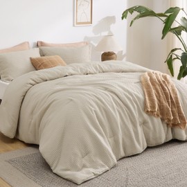 Bedsure Waffle Comforter Set Full, Soft and Breathable Linen Bedding Comforter Set, 3 Pieces, 1 Waffle Weave Comforter (82"x86") and 2 Pillow Shams (20"x26"+2")