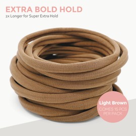 Qooocy Long & Curly Fit Hair Ties - Damage Free Hair Ties - Seamless Long Thick Elastics Hair Accessories - No Snagging, Dents, or Breakage (15 Count), Light Brown