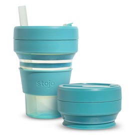 STOJO Collapsible Travel Cup - Reusable To-Go Pocket Size Silicone Bottle for Hot and Cold Drinks - Perfect for Camping - Microwave & Dishwasher Safe (16 Ounce (Pack of 1), Translucent Eucalyptus)