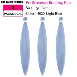 Pre Stretched Braiding Hair Extensions 30 Inch 3 Packs Long Professional Crochet Twist Braids Hair Synthetic Box Braiding Hair Hot Water Setting Soft Yaki Texture(30 Inch,Light Blue)