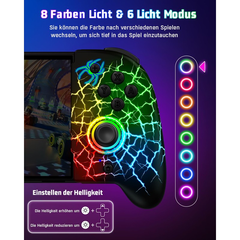 GAMSINGY Kabellos Handheld Switch Controller, Cooles RGB-Licht Switch Controller Griffe