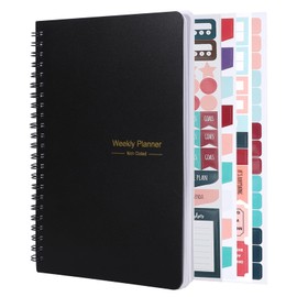 Weekly Planner Notebook, A5 To Do List Notebook 52 Weekly Goals Planner with Habit Tracker Daily Planner for Students School Work Productivity（Black）