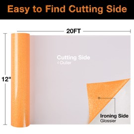 TORC Orange Glitter HTV Heat Transfer Vinyl Roll 12 inch x 20 ft Iron on Vinyl for T Shirts Crafts Bulk