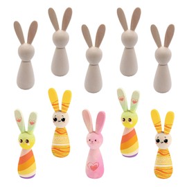 XineYuor Osterhase Holz,10PCS Holzfiguren zum Bemalen,Spielfiguren Holz Familienfiguren Holzkegel Holzfiguren Puppen Holzfiguren Kaninchen für Ostern DIY Dekoration Bemalen und Basteln