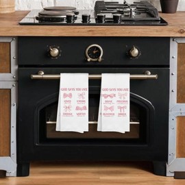 Sviojuce Pink Christian Bible Coquette Bow Kitchen Towels 16x24 Set of 2, God Says You are Loved Dish Towels Cloths Dishcloths Tea Towel for Teen Girls Dorm, Girls Nursery Bathroom Hand Towel Decor