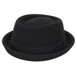 JowTreex Pork Pie Hat Bowler-Hats for Men Women - Pure-Wool Flat-Top Porkpie Hat Felt Fedora Church Hat with Band (S-M) Black