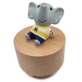 Mini Wooden Animal Rotary Music Box with Cute Elephant Ornament (Edelweiss)