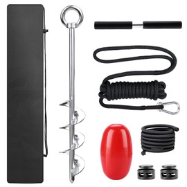 Abimars 17" Sand Anchor Kit, 304 Stainless Steel Triple Spiral Auger Boat Anchor with 15’ Dock Lines and Red Float, Ideal for Watercraft Up to 25'