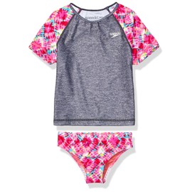 Speedo Girl's Printed Rash Guard 2pc (4-6X), Bright Pink, 4