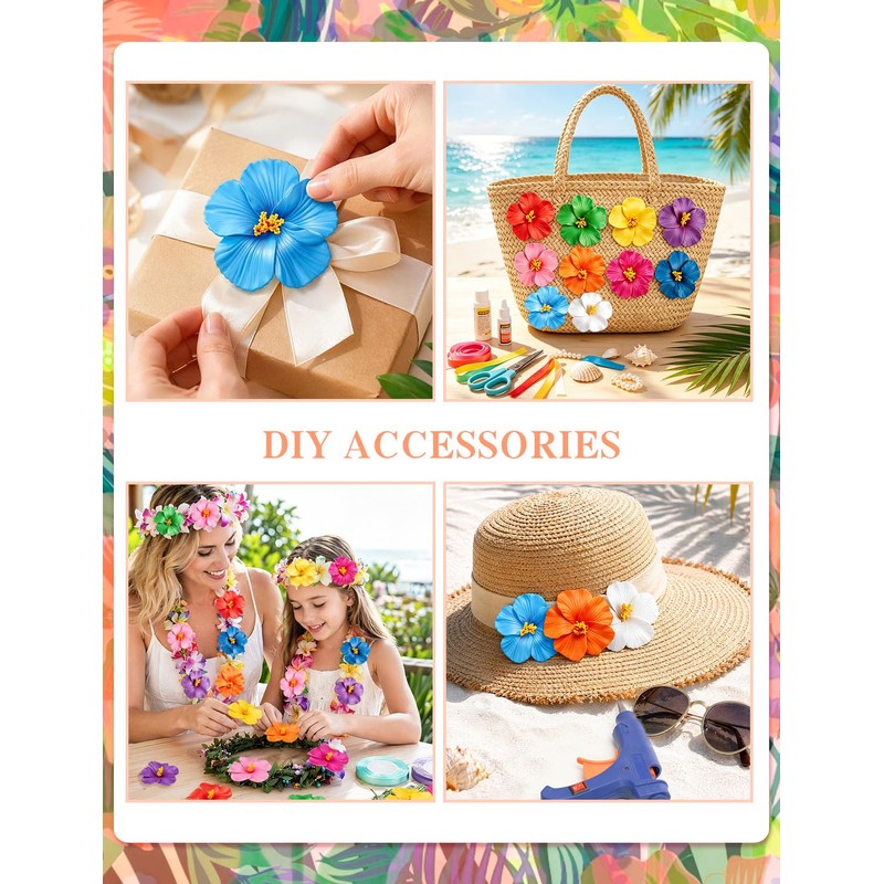 40 Pcs Hawaiian Artificial Tropical Hibiscus Flowers(10 Colors)