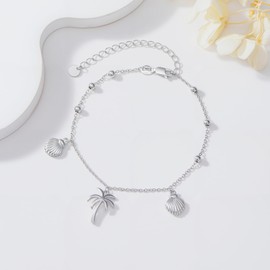 POTOPYY Shell Anklet for Women Sterling Silver Palm Tree Anklet Summer Beach Jewelry Christmas Gifts for Women Wife Sister Daughter Friend