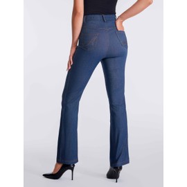 AFITNE Jeans for Women High Elastic Waisted Stretchy Pull On Tummy Control Flare Jeggings Trendy Fashion Cute High Rise Bootcut Flared Work Denim Like Pants Medium Blue M 30"