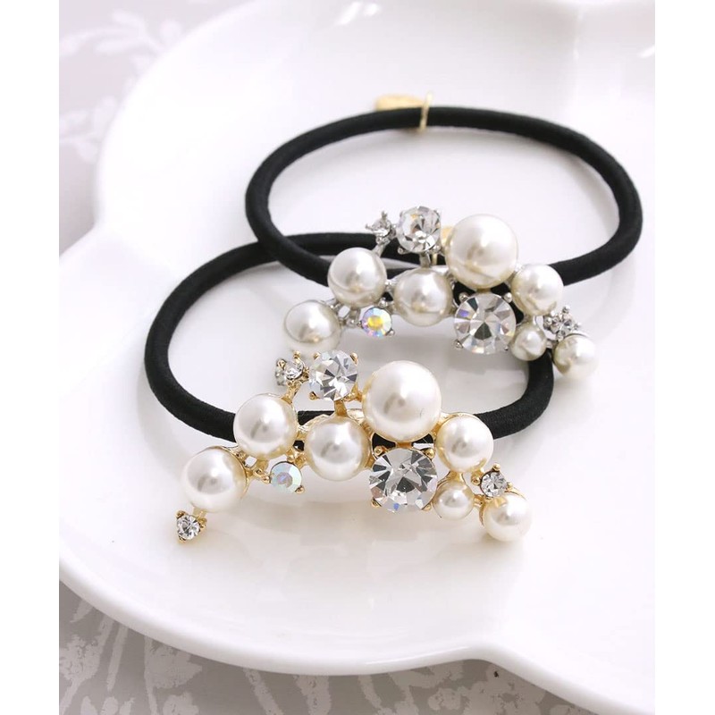 VINGTAINE H7603-S-HGOM Hair Elastic Hair Cuff, Pony Hook, Pearl, Bijou,