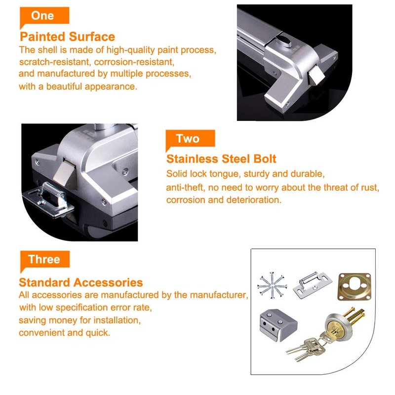 COOLOUS Controls Push Bar Panic Exit Device Aluminum, with Exterior