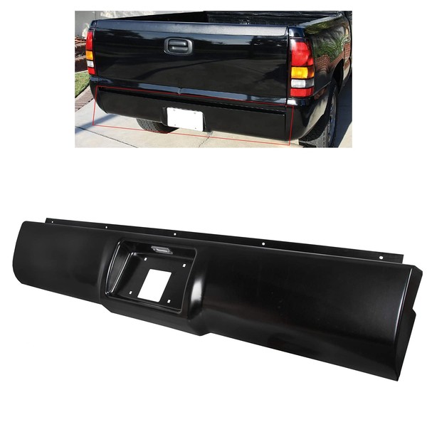 ECOTRIC Rear Steel Roll Pan Bumper License Plate Compatible with 1988-1998 Chevy GMC C1500 C2500 C3500 K1500 K2500 K3500