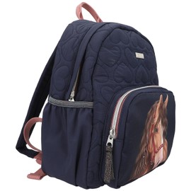 Depesche 13191 Miss Melody Glitter Horse Backpack in Dark Blue, with Horse Motif, Glitter and Heart Quilting, Bag with Adjustable Straps, Multicoloured
