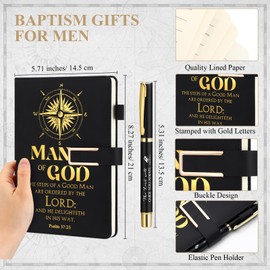 Fuyoooo 4 Pcs Baptism Gifts for Men Pastor Gifts Includes Man of God Pastor Leather Journal Notebook Christian Pen Religious Compass with Presentation Box Dad Priests Ministers Gifts(Black)