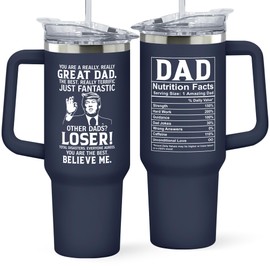 Dad Gifts from Daughter, Son, Kids - Funny Birthday, Fathers Day, Christmas Gift Ideas - Presents for Father, Daddy, Papa, Men - Coffee Drinking Cup with Lid - 40 Oz Stainless Steel Navy Tumbler