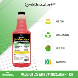 QwikDescaler + Concentrated Descaler Solution, Tankless Water Heater Descaling Solvent for Heat Exchanger, Quickly Dissolves Scale, Lime, Tarnish and Deposits, 1 Quart