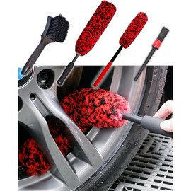 Professional 4 Pack Long Handle Wheel Brush Kit for Cleaning Wheel and Tire- 2X Soft Wheel Cleaning Brush, Detailing Brush and Stiff Tire Brush, Bendable& Durable Wheel Rim Cleaner Brush Set