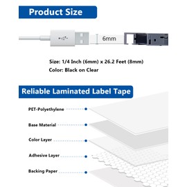 Labelwell 3-Pack TZe-111 Tape Compatible for Label Maker Tape Clear 6mm 0.23 Inch Label Tape TZe111 TZ-111 Black on Clear Refills for P Touch PT-H110 D220 D200 D210 H103W 1280 1290
