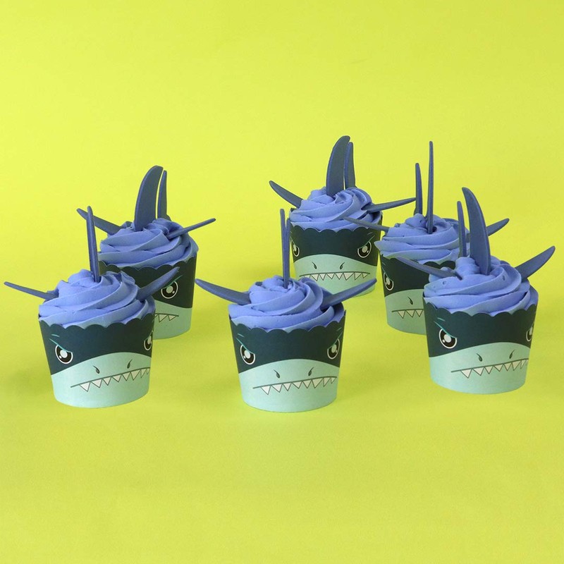 PME Cupcake Decorating Kit with Edible Toppers, Shark Attack