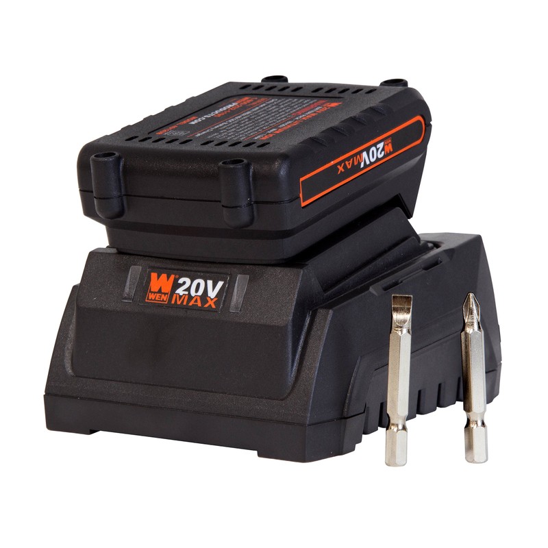 WEN Cordless Impact Driver with 20V Max Battery, Bits, Charger