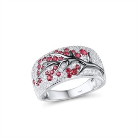 Santuzza 925 Sterling Silver Cherry Ring Created Ruby Cubic Zirconia Tree Branches Ring for Women (9.5)
