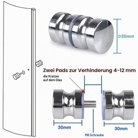 Tadpolez Shower Door Handles, Double-Sided, Pack of 2 Shower Door Knobs, Chrome Shower Door Knob, Shower Handle for Shower Door, Glass Doors for Bathroom, Kitchen, Office (M8 Screw 30 mm)