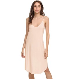 NACHILA Women's Full Slips for Under Dresses-Viscose Made from Bamboo, Adjustable Spaghetti Straps Cami Slip Dress Beige L