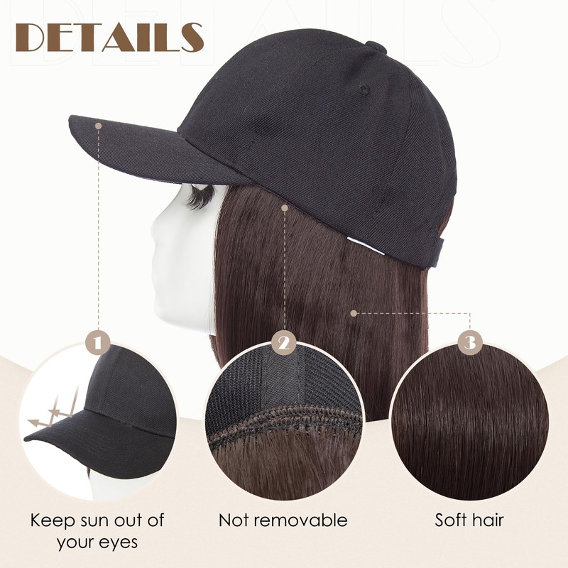 Hat Wig for Women, Baseball Cap Wig with BOB Hair