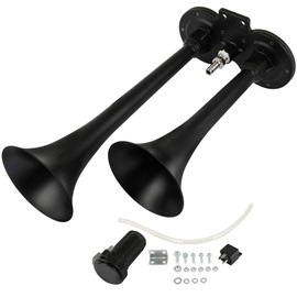 150dB Super Loud Dual Trumpet Electric Train Car Air Horn with Compressor for 12V Trucks Lorrys Trains Boats Cars Black