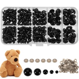 200pcs Safety Eyes 5-12mm Doll Eyes with Washers Crochet Animal Eyes Plastic Eyes with Box for Puppets Plush Toy DIY