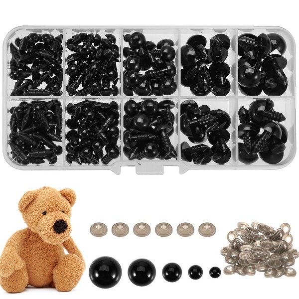 200pcs Safety Eyes 5-12mm Doll Eyes with Washers Crochet Animal