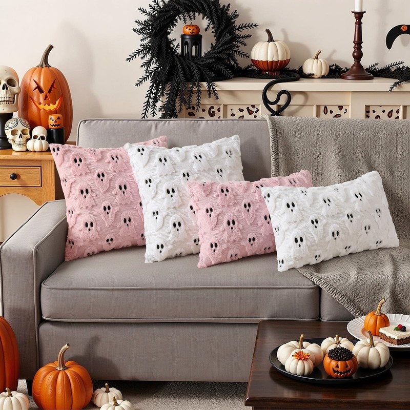 decorUhome Fall Halloween Ghost Pillow Covers 18x18 Inch Pack of