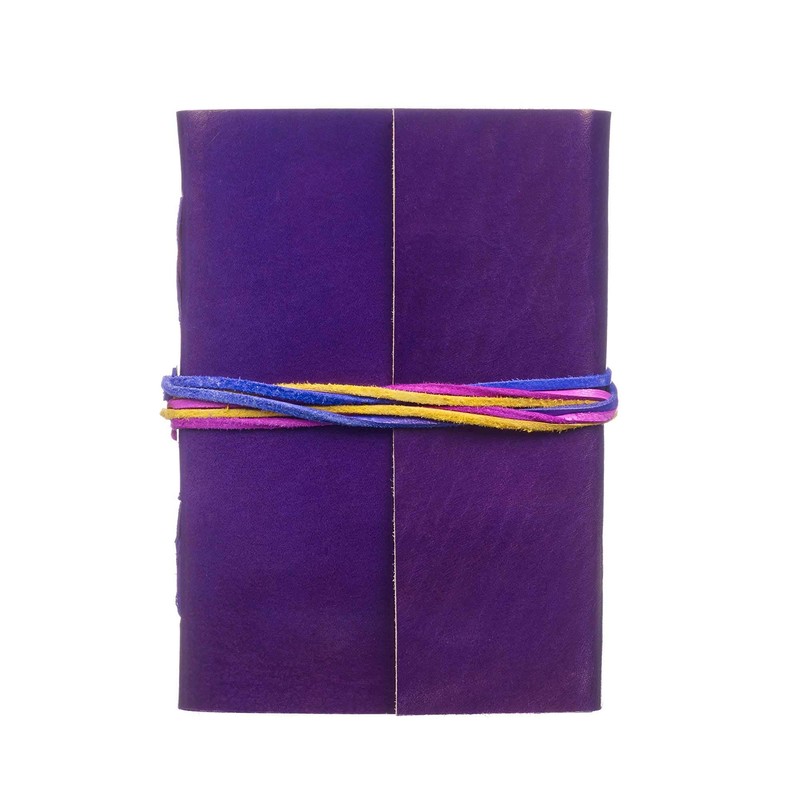 Handmade 3-String Purple Leather Journal | Plain Recycled Paper |