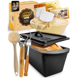 CRUSTLOVE Rectangular Cast Iron Dutch Oven for Bread Baking - incl. Sourdough Bread-Baking Supplies - 3.2QT Bread-Pan for Homemade-Bread, Sour dough Bread-Pans with Lid, Bread-Oven, Bread-Baking-Pan