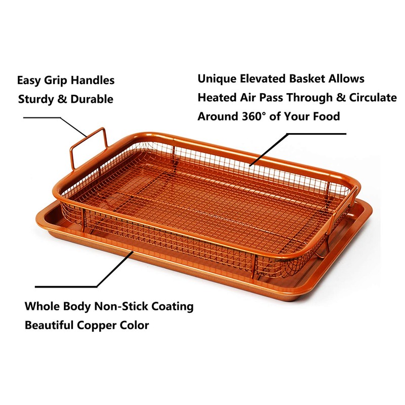 Non-Stick Baking Tray with Grill Crispy Basket Copper Crisper Air