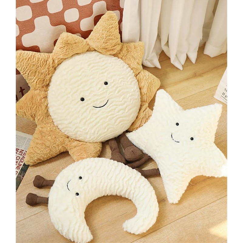 JOSON Cozy Sun Pillow Star Moon Sofa Cushion, Soft Bedside