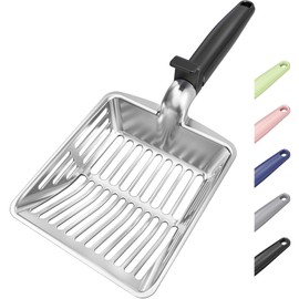 KooMooM Metal Cat Litter Scoop, Large Cat Scooper with Deep Shovel & Dual Sifting Holes for Fast & Precise Sifting, Space Aluminum Kitty Litter Scooper with Long Handle & Easy-to-Hang Hook - Grey