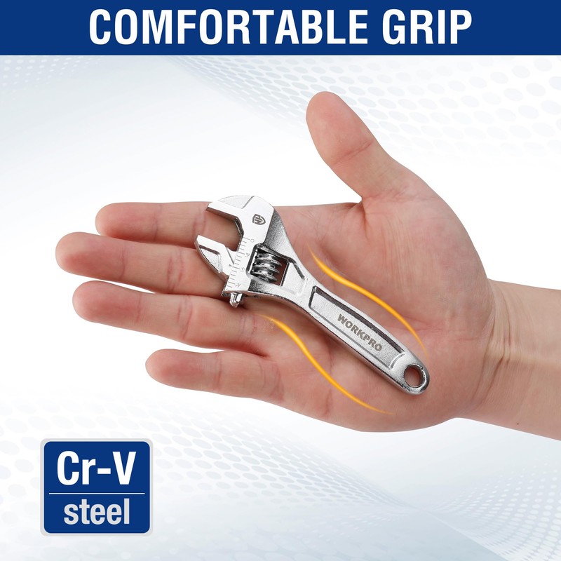 WORKPRO Adjustable Wrench, 4-inch Heavy Duty Spanner with Inch/Metric Scale,