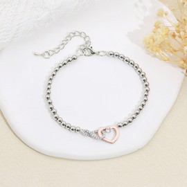 LUXYSODE Silver Bracelet for Women 925 Infinity Sterling Silver Beaded Bracelet with Cards for Women Adjustable Sterling jewelry Gift (Sister)