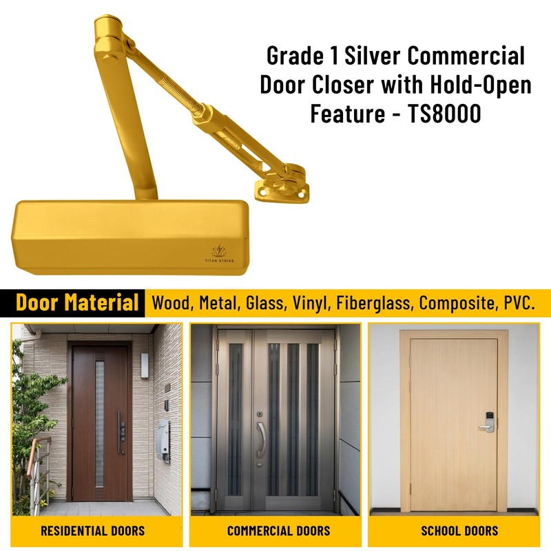 TITAN STRIKE Heavy Duty Automatic Door Closer with Hold Open,