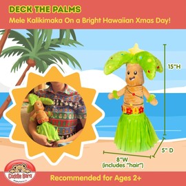 Cuddle Barn - Deck The Palms | Hawaiian Christmas Tree Toy | Palm Performs Hula and Lights Up to Popular Hawaii Themed Xmas Song Mele Kalikimaka, Great White Elephant Gift for Adults - 15 inches