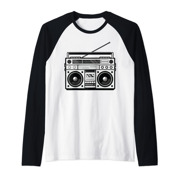 Retro Tape Deck Box Raglan Baseball Tee