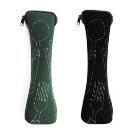 FDCGAS Cutlery Bag for On the Go - 2 Pieces Portable Neoprene Cutlery Bags Empty with Zip Cutlery Camping Tableware School Picnic Cutlery to Go Bags
