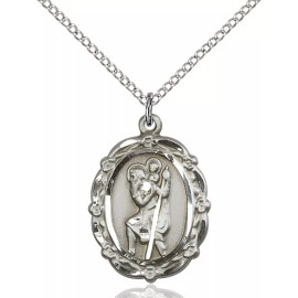 Bliss Sterling Silver Saint Christopher Catholic Medal Pendant Necklace 24" Chain Gift